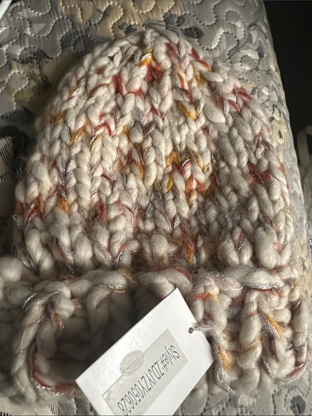 Source Unknown Cream Multicolor Chunky Knit Beanie
